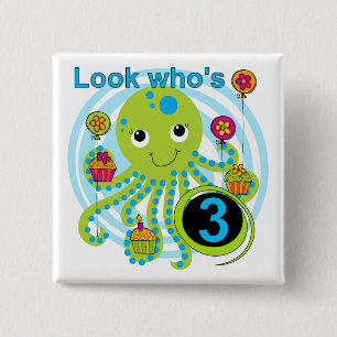 Octopus 3rd Birthday T-shirts and Gifts 15 Cm Square Badge