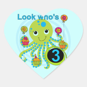 Octopus 3rd Birthday T-shirts and Gifts Heart Sticker