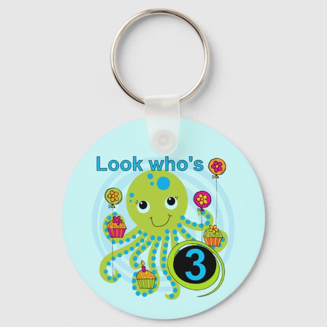 Octopus 3rd Birthday T-shirts and Gifts Key Ring (Front)