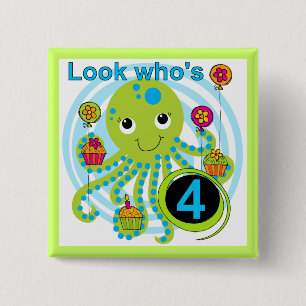 Octopus 4th Birthday T shirts and Gifts 15 Cm Square Badge