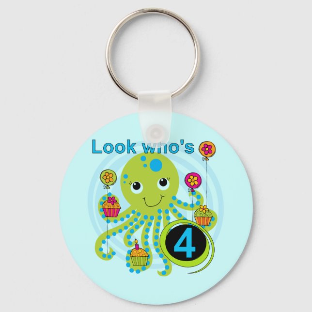Octopus 4th Birthday T shirts and Gifts Key Ring (Front)