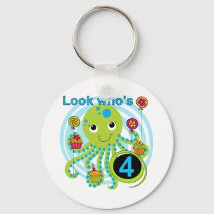 Octopus 4th Birthday T shirts and Gifts Key Ring