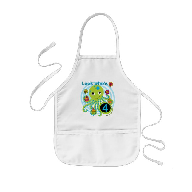 Octopus 4th Birthday T shirts and Gifts Kids Apron (Front)