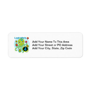 Octopus 4th Birthday T shirts and Gifts Return Address Label