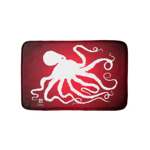 Octopus 6 on Red - Small Bath Mat