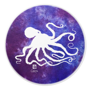 Octopus 6 White On Purple L - Knob