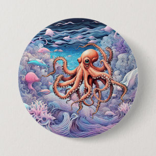 Octopus 7.5 Cm Round Badge