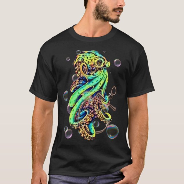 Octopus and Anchor Bubbles colourful tentacles T-Shirt (Front)