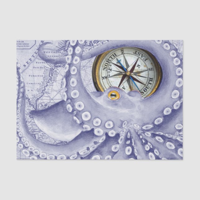 Octopus And Compass Purple Tissue Paper (Front)