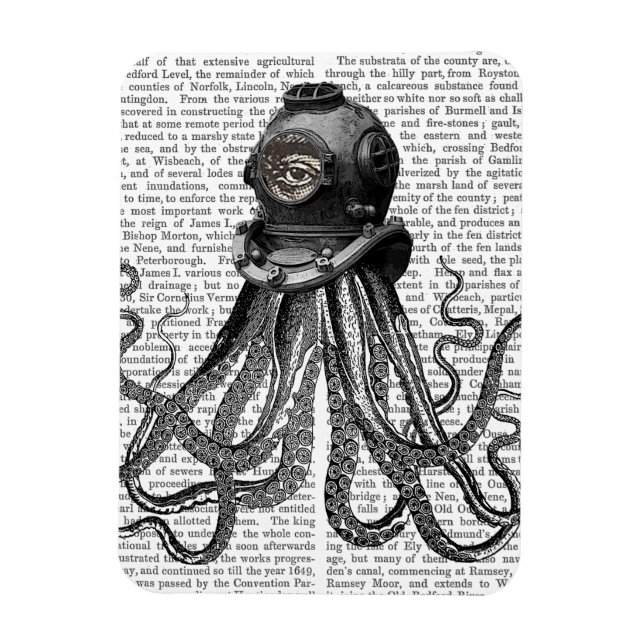 Octopus and Diving Helmet Magnet (Vertical)