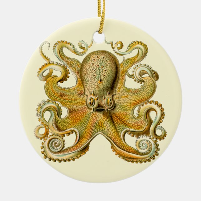 Octopus antique illustration sea monster ceramic tree decoration (Front)