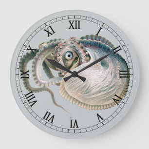 Octopus Argonaut, Vintage Marine Life Animals Large Clock