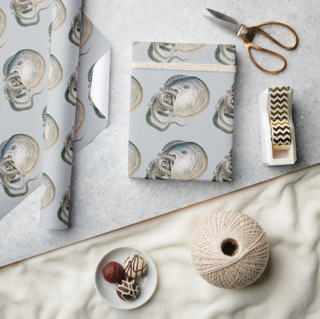 Octopus Argonaut, Vintage Marine Life Animals Wrapping Paper (Crafts)