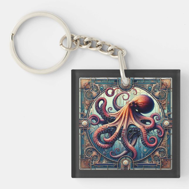 Octopus Art Deco Key Ring (Front)