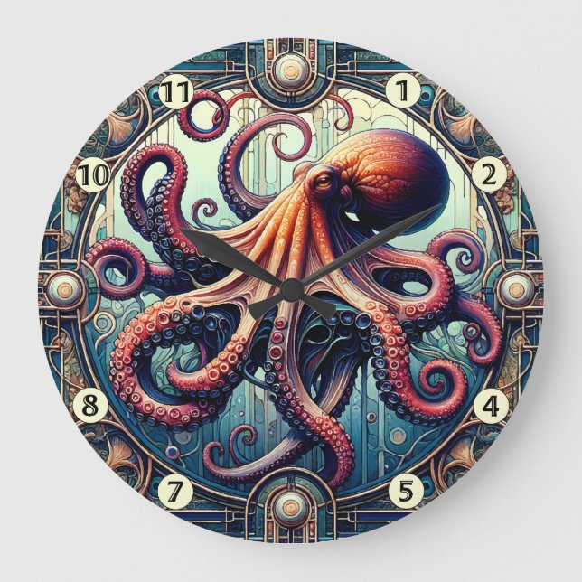 Octopus Art Deco Large Clock (Front)
