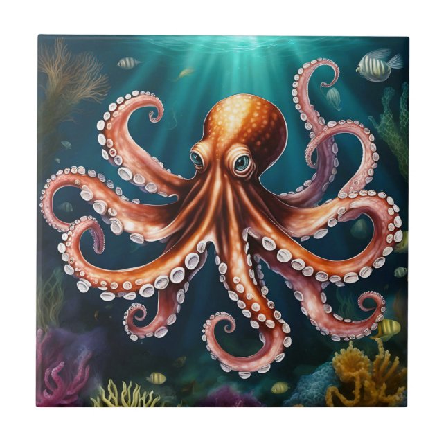 Octopus Art Underwater Ceramic Tile (Front)