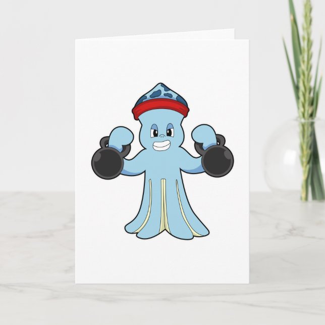 Octopus as Bodybuilder with Dumbbells Card (Front)