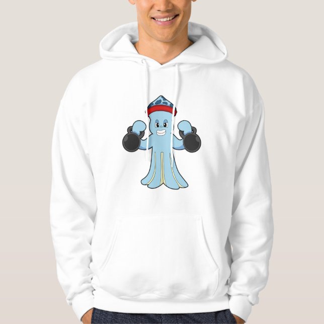 Octopus as Bodybuilder with Dumbbells Hoodie (Front)