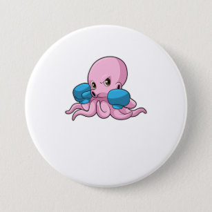 Octopus as Boxer with Boxing gloves 7.5 Cm Round Badge