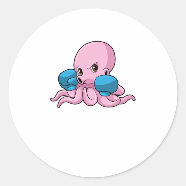Octopus as Boxer with Boxing gloves Classic Round Sticker (Front)