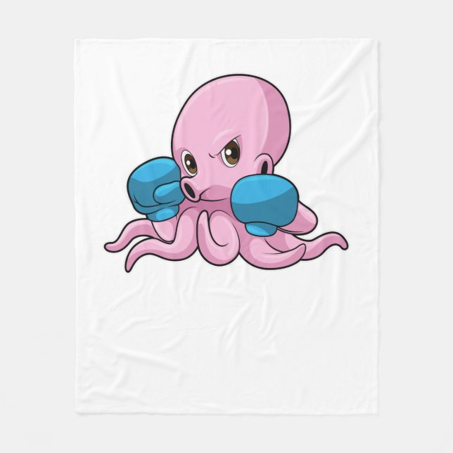 Octopus as Boxer with Boxing gloves Fleece Blanket (Front)