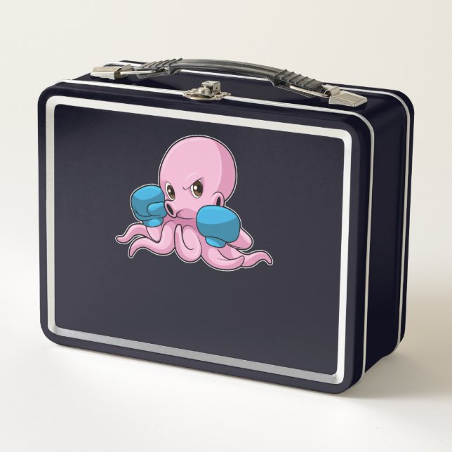 Octopus as Boxer with Boxing gloves Metal Lunch Box (Front)