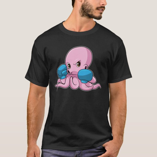 Octopus as Boxer with Boxing gloves T-Shirt (Front)
