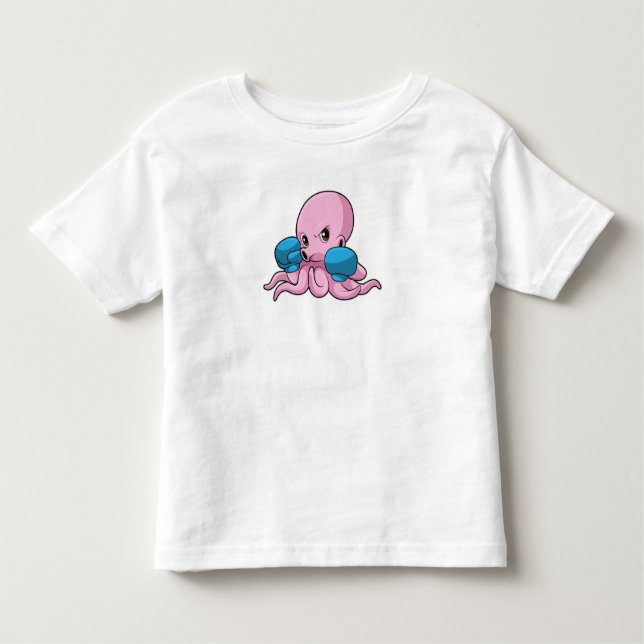 Octopus as Boxer with Boxing gloves Toddler T-Shirt (Front)
