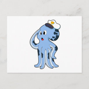 Octopus as Captain with Cap Postcard