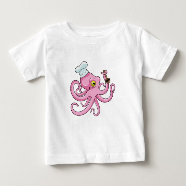 Octopus as Cook with Wooden spoon Baby T-Shirt (Front)