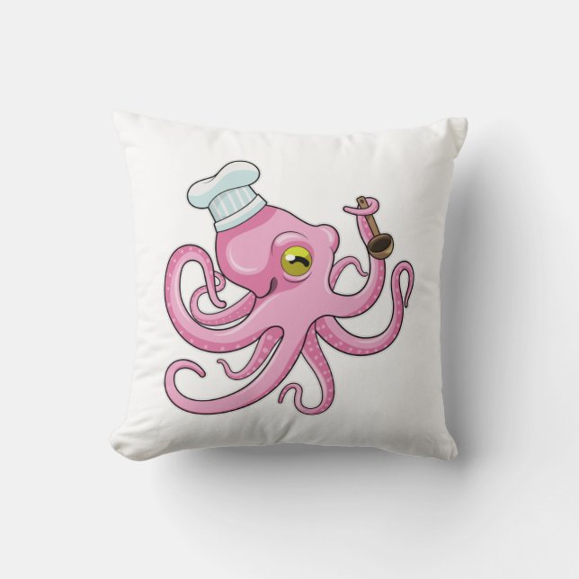 Octopus as Cook with Wooden spoon Cushion (Front)