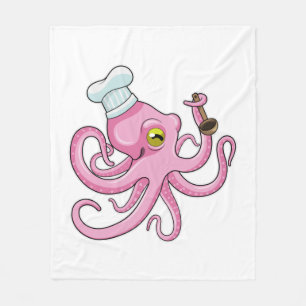 Octopus as Cook with Wooden spoon Fleece Blanket
