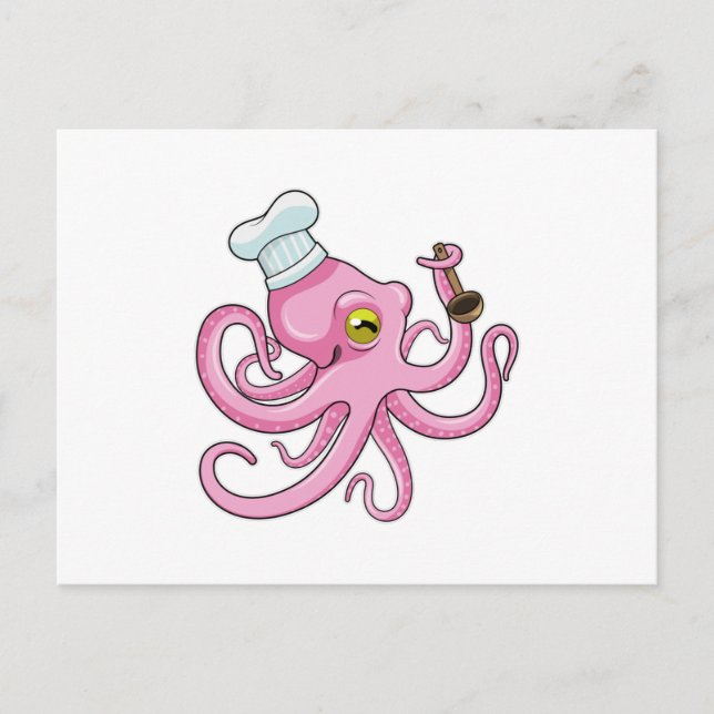 Octopus as Cook with Wooden spoon Postcard (Front)