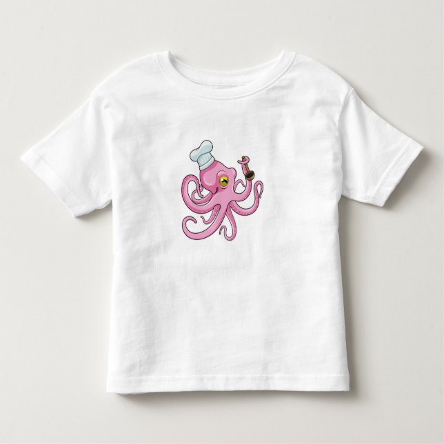 Octopus as Cook with Wooden spoon Toddler T-Shirt (Front)