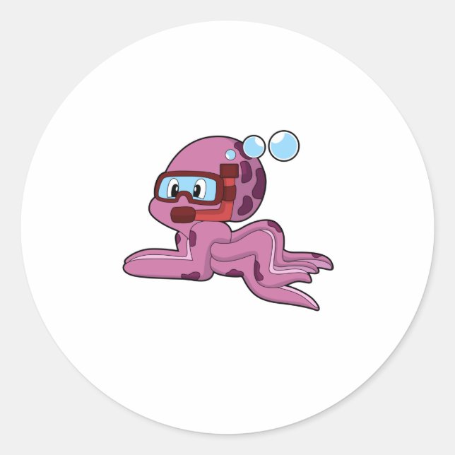 Octopus as Diver with Snorkel Classic Round Sticker (Front)