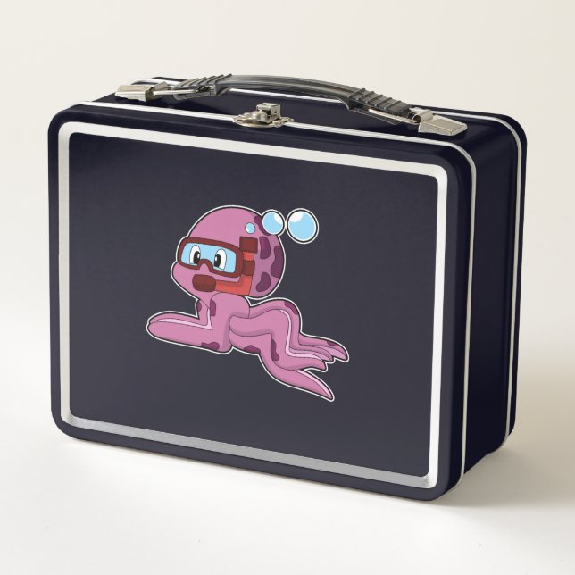 Octopus as Diver with Snorkel Metal Lunch Box (Front)