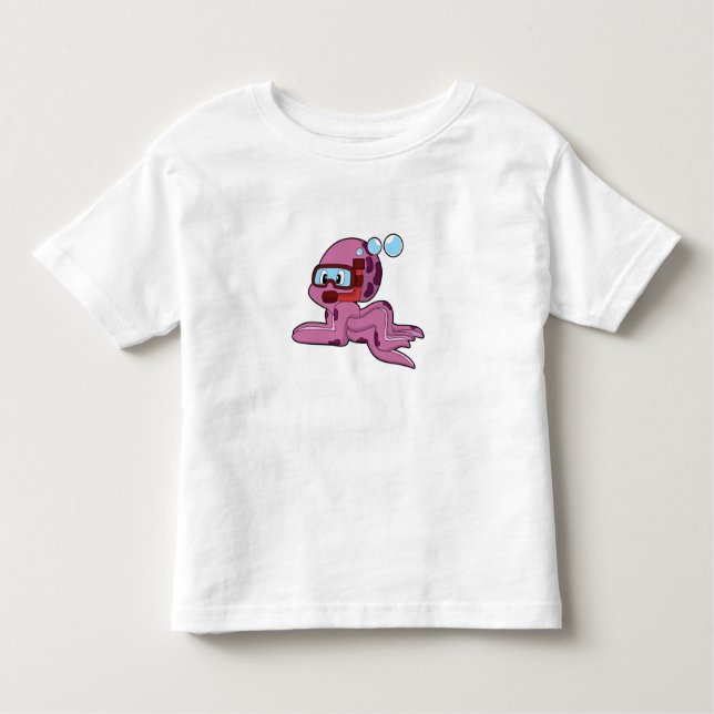 Octopus as Diver with Snorkel Toddler T-Shirt (Front)