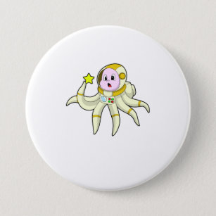 Octopus as Diver with Star 7.5 Cm Round Badge