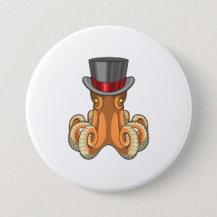 Octopus as Gentleman with Top hat 7.5 Cm Round Badge