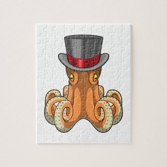 Octopus as Gentleman with Top hat Jigsaw Puzzle (Vertical)
