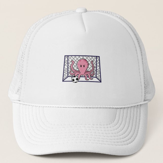 Octopus as Goalkeeper with Soccer ball Trucker Hat (Front)