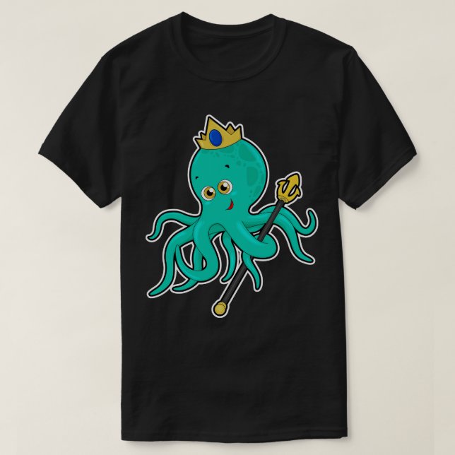 Octopus as King with Trident T-Shirt (Design Front)