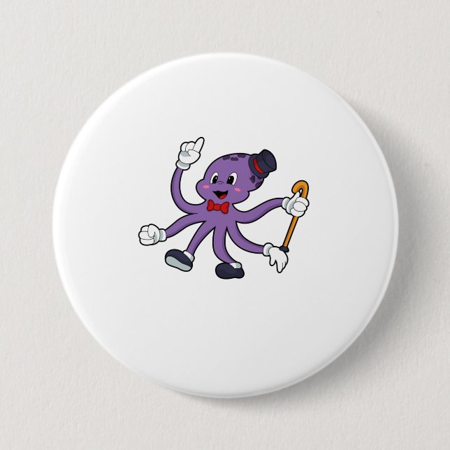 Octopus as Magician with Hat 7.5 Cm Round Badge (Front)