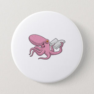 Octopus as Nerd witth Book 7.5 Cm Round Badge