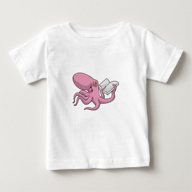 Octopus as Nerd witth Book Baby T-Shirt (Front)