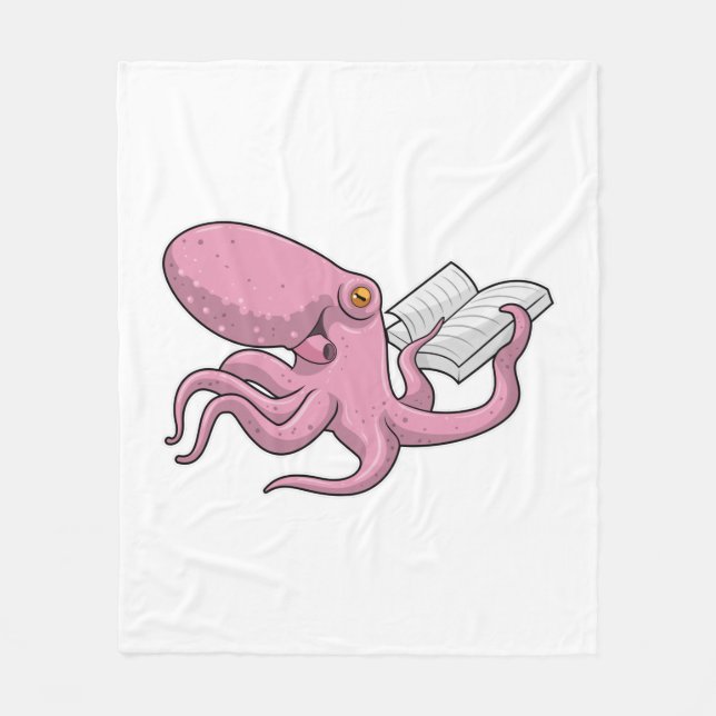 Octopus as Nerd witth Book Fleece Blanket (Front)