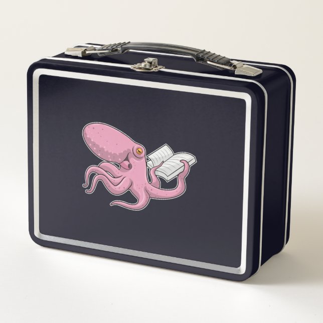 Octopus as Nerd witth Book Metal Lunch Box (Front)