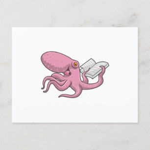 Octopus as Nerd witth Book Postcard