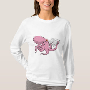 Octopus as Nerd witth Book T-Shirt