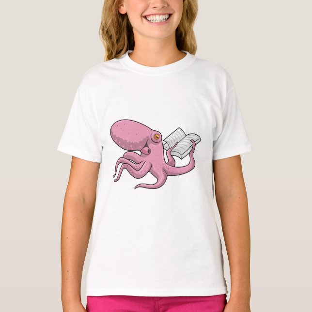 Octopus as Nerd witth Book T-Shirt (Front)